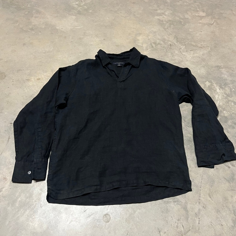Banana Republic Mens Small Black 100% Linen Long Sleeve Popover Shirt 236397-01